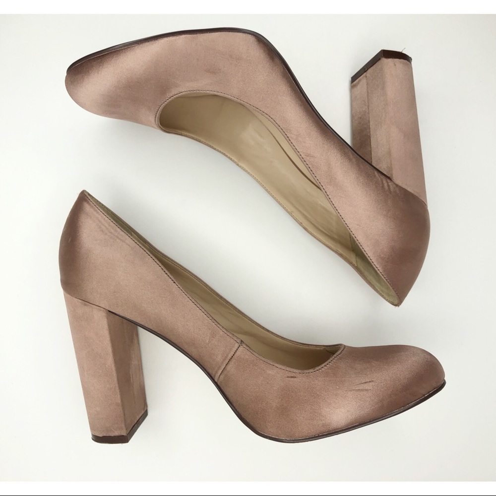 NINE WEST Satin Blush Block 4” Heels Rose Gold